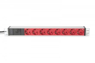 Listwa zasilająca PDU 19 cali Rack, 8x czerwone gniazdo schuko, 2.0m, 1x wtyk C14, 10A Aluminiowa
