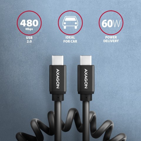 BUCM-CM20TB Kabel Twister USB-C - USB-C, 1.1m USB2.0 3A ALU, czarny