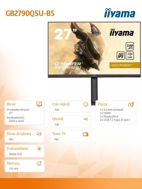 Monitor 27 cali GB2790QSU-B5 1ms,IPS,DP,HDMI,240Hz,F.Sync,QHD,HDR400 Monitor 27 cali GB2790QSU-B5 1ms,IPS,DP,HDMI,240Hz,F.Sync,QHD,HDR400