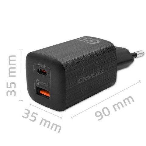 Ładowarka sieciowa 65W GaN ULTRA | 5-20V | 2.25-3.25A | 1 x USB typ C PD | 1 x USB | Czarna Ładowarka sieciowa 65W GaN ULTRA | 5-20V | 2.25-3.25A | 1 x USB typ C PD | 1 x USB | Czarna