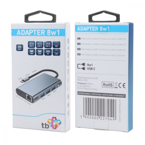 HUB Adapter USB C 8w1 HDMIx2 USB VGA RJ45 PD HUB Adapter USB C 8w1 HDMIx2 USB VGA RJ45 PD