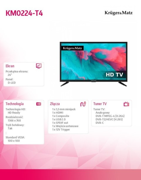 Telewizor 24 cale HD DVB-T2 H.265 HEVC Telewizor 24 cale HD DVB-T2 H.265 HEVC