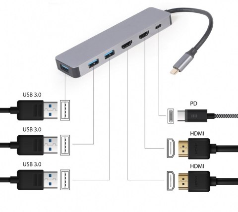 Adapter USB-C Hub USB-C PD HDMI x2 USB 3.0x3 Adapter USB-C Hub USB-C PD HDMI x2 USB 3.0x3