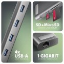 HMC-10HLS Wieloportowy hub USB 9in1, 5Gbps, 4x USB-A, HDMI 4K/60Hz, GLAN, SD/microSD, PD 100W, 25cm USB-C kabel
