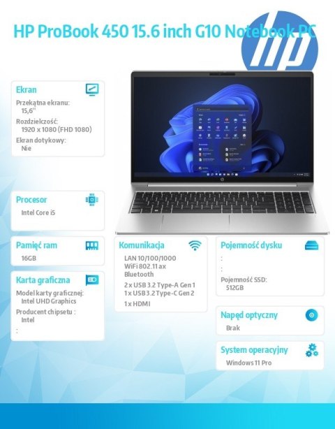 Notebook ProBook 450 G10 i5-1335U 512GB/16GB/W11P/15.6 968R0ET Notebook ProBook 450 G10 i5-1335U 512GB/16GB/W11P/15.6 968R0ET