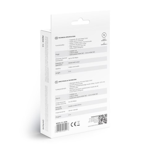 Kabel HDMI (M) - micro HDMI (M) z Ethernetem, 2m, CL-40/M Kabel HDMI (M) - micro HDMI (M) z Ethernetem, 2m, CL-40/M