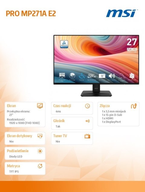 Monitor PRO MP271A E2 27 cali LED/FLAT/FHD/120Hz/czarny