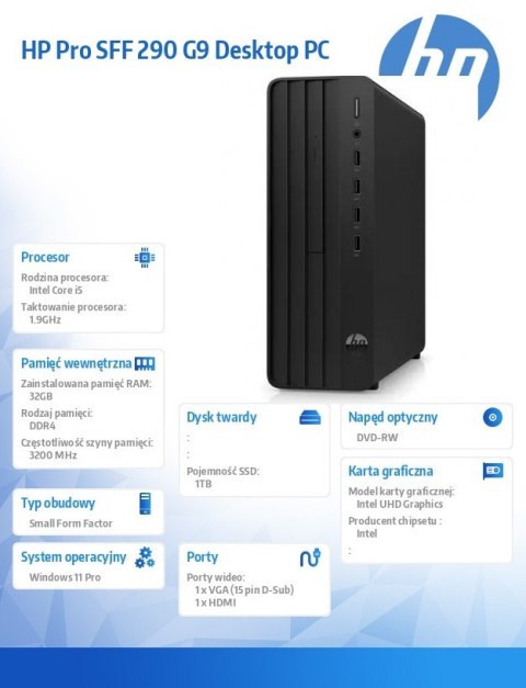Komputer 290 Pro SFF G9 i5-14500 1TB/32GB/DVDRW/W11P A54Y8ET Komputer 290 Pro SFF G9 i5-14500 1TB/32GB/DVDRW/W11P A54Y8ET