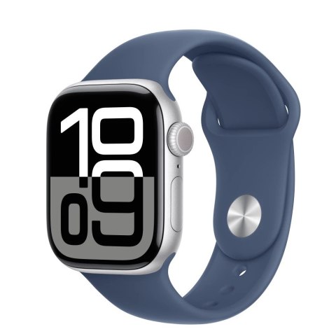 Watch Series 10 GPS + Cellular, koperta 42 mm z aluminium w kolorze srebrnym z paskiem sportowym w kolorze denim - rozmiar M/L Watch Series 10 GPS + Cellular, koperta 42 mm z aluminium w kolorze srebrnym z paskiem sportowym w kolorze denim - rozmiar M/L