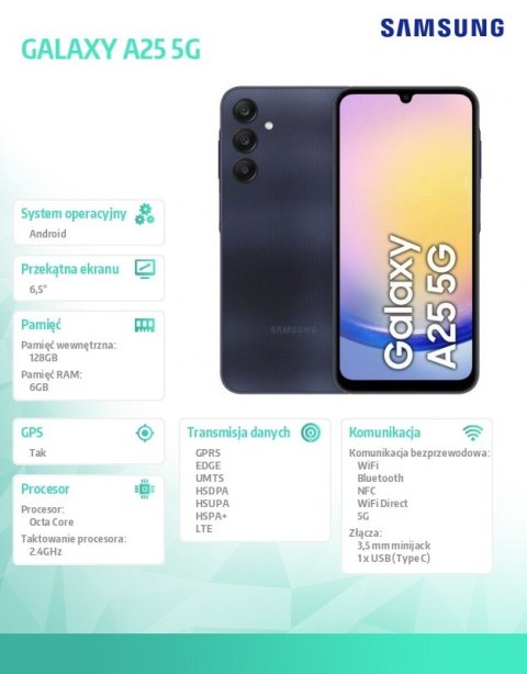 Smartfon GALAXY A25 5G 6/128 GB Czarny +1Y Care