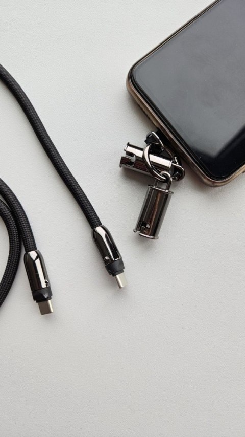 Kabel 2w1 USB C smycz 1m czarny Kabel 2w1 USB C smycz 1m czarny