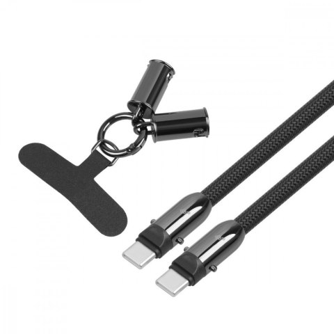 Kabel 2w1 USB C smycz 1m czarny Kabel 2w1 USB C smycz 1m czarny
