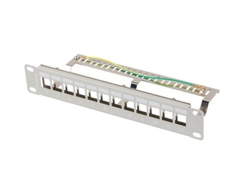 Patch Panel 12 Port 1U 10 cali FTP z organizerem do modułów keystone szary Patch Panel 12 Port 1U 10 cali FTP z organizerem do modułów keystone szary