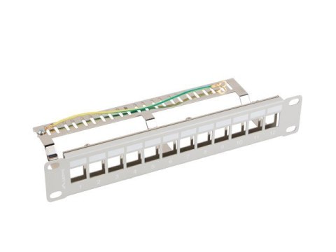Patch Panel 12 Port 1U 10 cali FTP z organizerem do modułów keystone szary Patch Panel 12 Port 1U 10 cali FTP z organizerem do modułów keystone szary