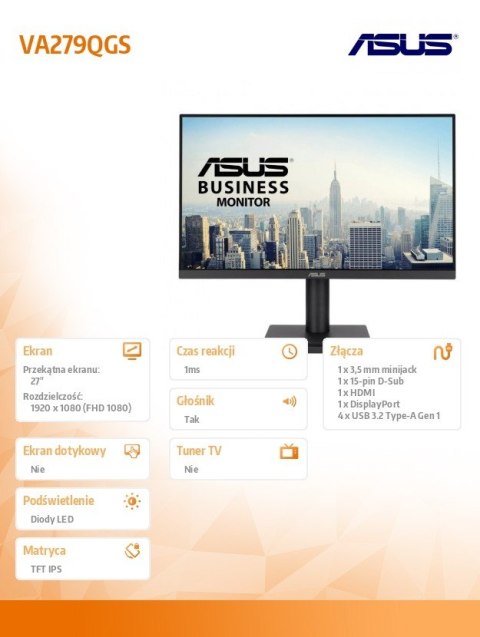 Monitor 27 cali VA279QGS IPS FHD 120Hz HDMI VGA