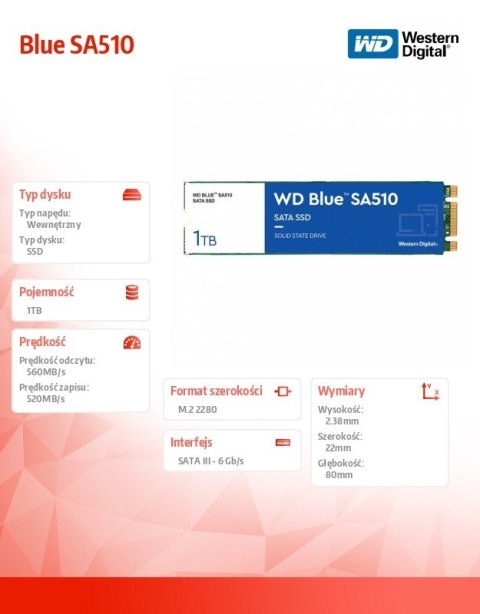 Dysk SSD Blue 1TB SA510 M.2 2280 WDS100T3B0B Dysk SSD Blue 1TB SA510 M.2 2280 WDS100T3B0B