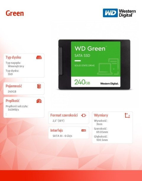 Dysk SSD Green 240GB SATA 2,5 cala WDS240G3G0A Dysk SSD Green 240GB SATA 2,5 cala WDS240G3G0A