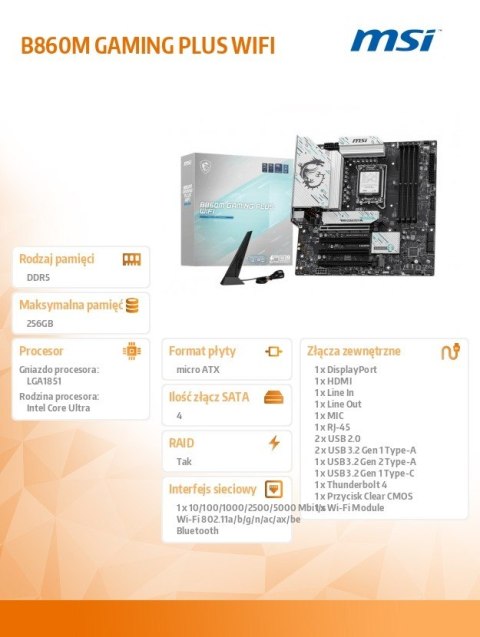 Płyta główna B860M GAMING PLUS WIFI s1851 4DDR5 ATX