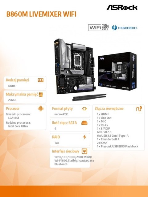 Płyta główna B860M LIVEMIXER WIFI s1 851 4DDR5 mATX