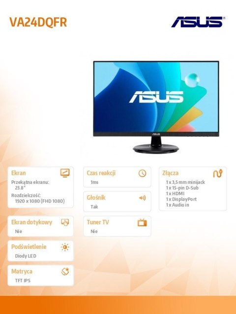Monitor 24 cale VA24DQFR IPS 100Hz DSUB HDMI DP Głośnik Monitor 24 cale VA24DQFR IPS 100Hz DSUB HDMI DP Głośnik