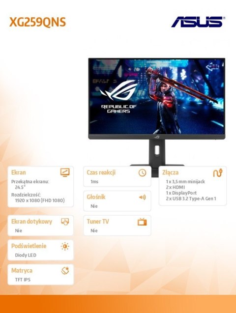 Monitor ROG Strix 24.5 cala XG259QNS IPS HDMI USB PIVOT