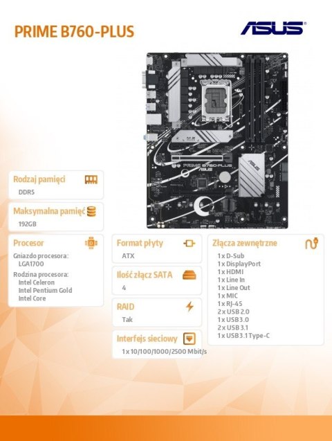 Płyta główna PRIME B760-PLUS s1700 4DDR5 ATX