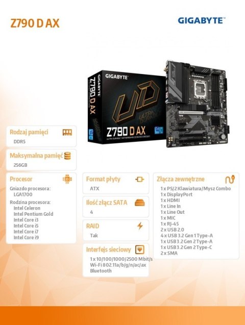 Płyta główna Z790 D AX s1700 4DDR5 HDMI/DP ATX Płyta główna Z790 D AX s1700 4DDR5 HDMI/DP ATX