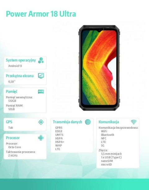 Smartfon Power Armor 18 Ultra 5G 12/512GB IP69K Czarny