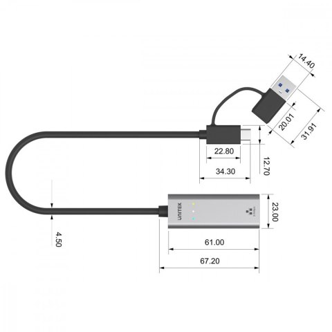Adapter USB-A/C 3.1 GEN1 RJ45; 2,5 Gbps; U1313C Adapter USB-A/C 3.1 GEN1 RJ45; 2,5 Gbps; U1313C