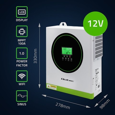 Hybrydowy Inwerter solarny Off-Grid 1500W 100A | 12V | MPPT | Sinus | Opcja Wi-Fi | Power Factor 1.0