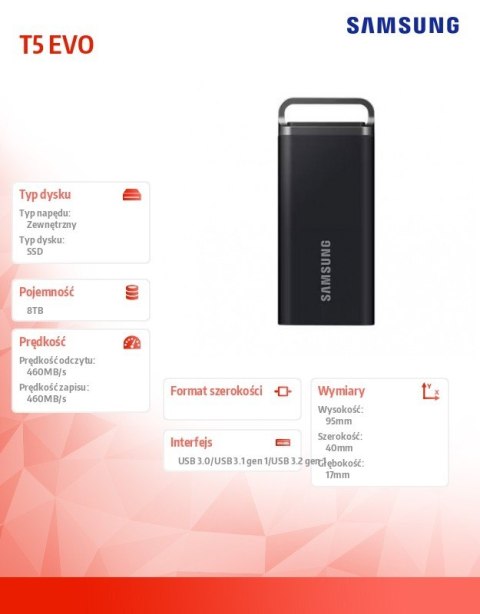 Dysk zewnętrzny SSD Portable T5 EVO 8TB USB3.2 GEN.1 czarny