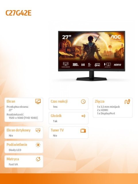 Monitor C27G42E 27 cali 180Hz Curved VA HDMIx2 DP