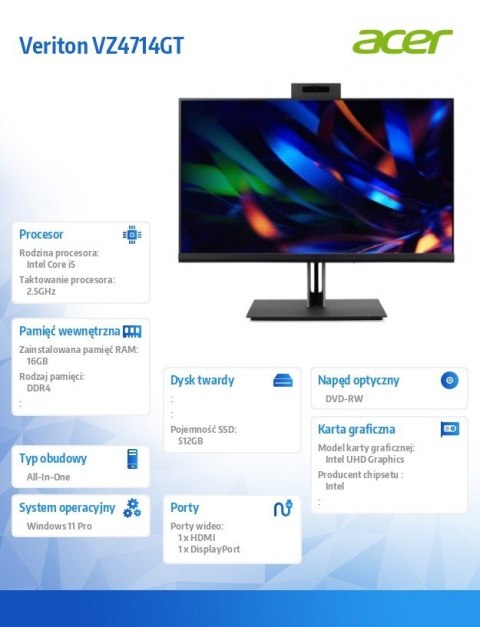 Komputer All-in-One Veriton VZ4714GT i5-13400/16GB/512GB/W11P