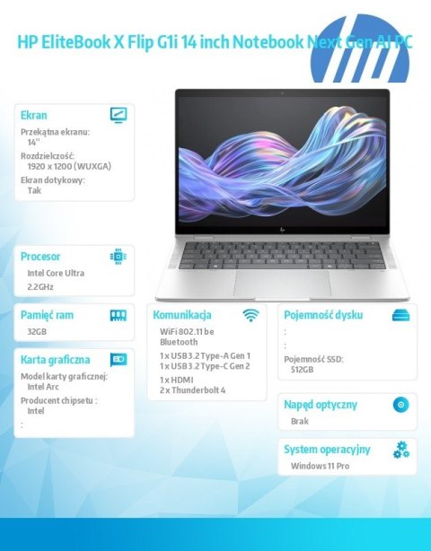 Notebook EliteBook X Flip G1i U7 258V 512GB/32GB/W11P/14.0 B9ZX4ET