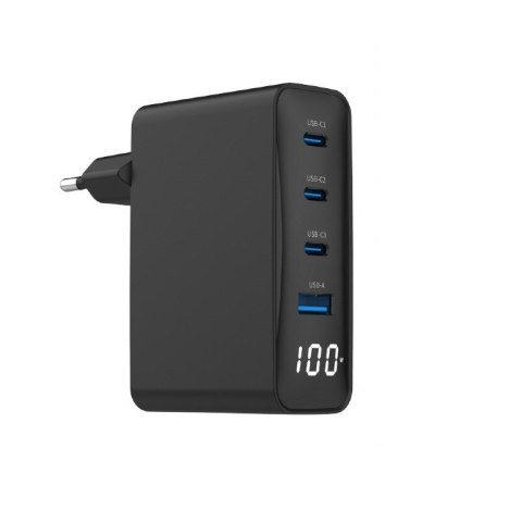 Ładowarka uniwersalna 100W GaN 1xUSB-A 3xUSB-C szybkie ładowanie LCD czarna Ładowarka uniwersalna 100W GaN 1xUSB-A 3xUSB-C szybkie ładowanie LCD czarna