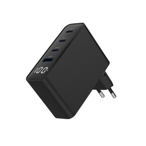 Ładowarka uniwersalna 100W GaN 1xUSB-A 3xUSB-C szybkie ładowanie LCD czarna Ładowarka uniwersalna 100W GaN 1xUSB-A 3xUSB-C szybkie ładowanie LCD czarna