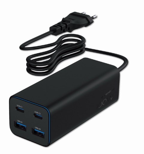 Ładowarka uniwersalna 100W GaN 2xUSB-A 2xUSB-C szybkie ładowanie czarna Ładowarka uniwersalna 100W GaN 2xUSB-A 2xUSB-C szybkie ładowanie czarna