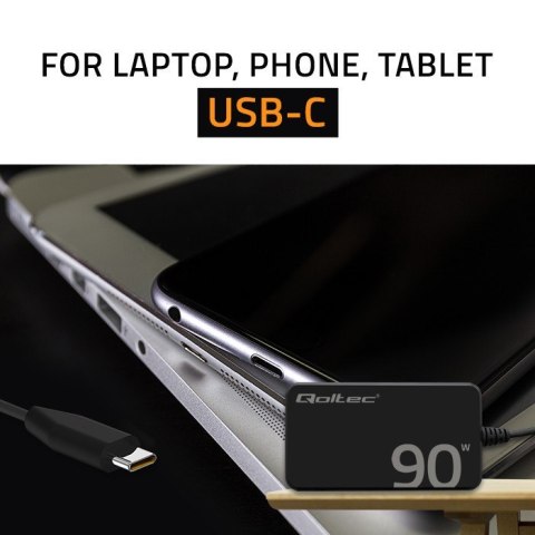 Ładowarka sieciowa 90W GaN Fast SLIM | PD | 5-20V | 4.5A | USB-C 3.1 | Laptop | MacBook | Smartfon | +kabel