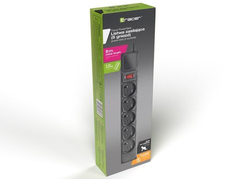 Listwa zasilającaPowerGear 5m Black 5 gniazd Listwa zasilającaPowerGear 5m Black 5 gniazd
