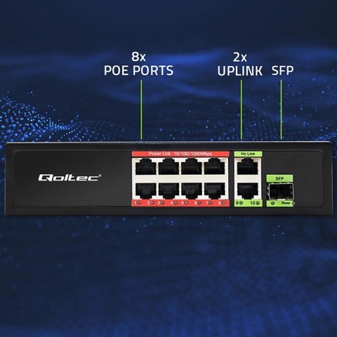 Przełącznik sieciowy SWITCH FAST Ethernet 8x RJ45 PoE 2x RJ45 Uplink 1x SFP | 120W | 1000Mb/s