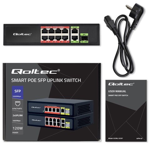 Przełącznik sieciowy SWITCH FAST Ethernet 8x RJ45 PoE 2x RJ45 Uplink 1x SFP | 120W | 1000Mb/s