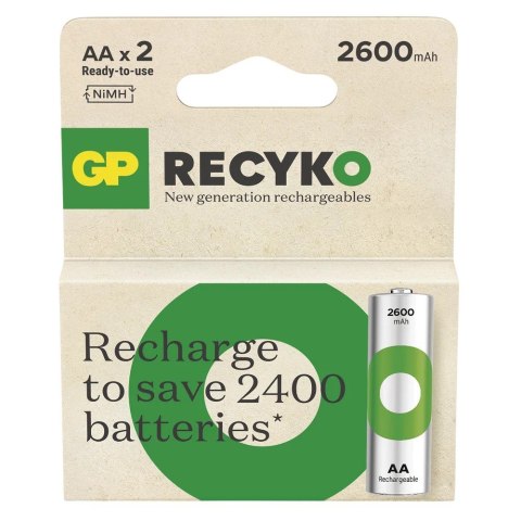 Akumulatorki R6/AA Ni-MH 2600mAh blister 2szt. GP RECYKO Akumulatorki R6/AA Ni-MH 2600mAh blister 2szt. GP RECYKO