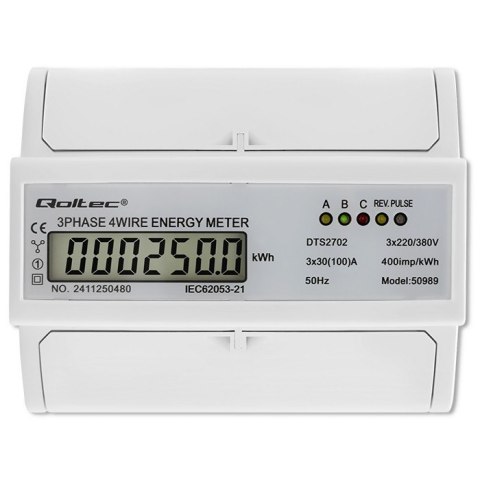 Trójfazowy dwukierunkowy elektroniczny licznik | miernik zużycia energii na szynę DIN | 400V | 100A | LCD | 4P