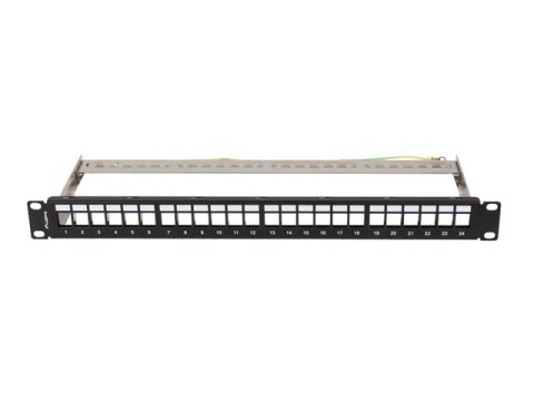 Patch panel pusty 24 porty 1U 19 cali ftp do modułów keystone czarny Patch panel pusty 24 porty 1U 19 cali ftp do modułów keystone czarny