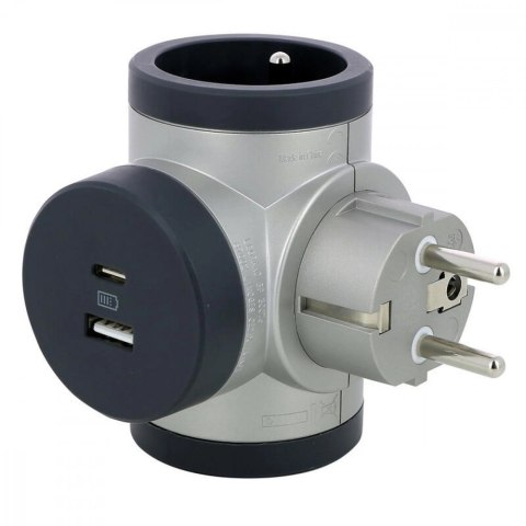 Rozgałęźnik obrotowy 2x2P+Z, USB A+C - aluminium/grafitowy Rozgałęźnik obrotowy 2x2P+Z, USB A+C - aluminium/grafitowy