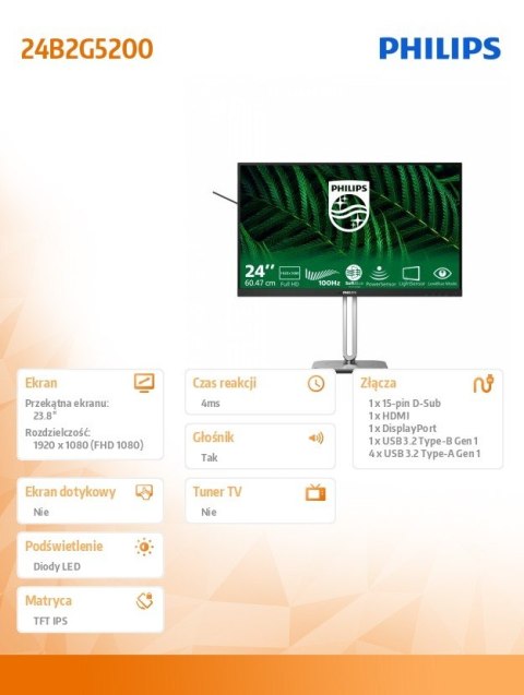 Monitor 23.8 cala 24B2G5200 IPS 100Hz HDMI DP Pivot Głośniki Monitor 23.8 cala 24B2G5200 IPS 100Hz HDMI DP Pivot Głośniki