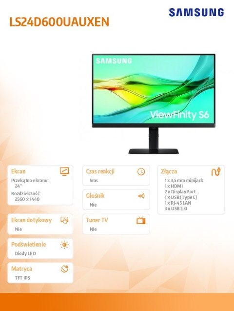 Monitor 24 cale ViewFinity S60UD IPS 2560x1440 WQHD 16:9 1xHDMI 2xDP(In+Out) 1xUSB-C 90W 3xUSB 3.0 LAN KVM 5ms PinP/PbyP 100Hz H Monitor 24 cale ViewFinity S60UD IPS 2560x1440 WQHD 16:9 1xHDMI 2xDP(In+Out) 1xUSB-C 90W 3xUSB 3.0 LAN KVM 5ms PinP/PbyP 100Hz H