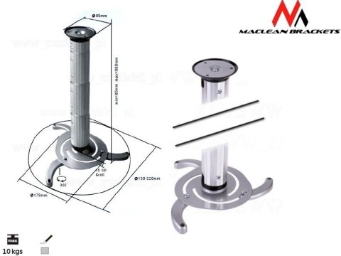 Uchwyt do projektora sufitowy MC-517S Odległość: 80mm - 980mm Uchwyt do projektora sufitowy MC-517S Odległość: 80mm - 980mm
