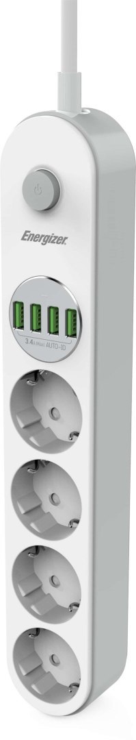LISTWA ZASILAJĄCA Z WYŁĄCZNIKIEM Energizer 4x SCHUKO 4x USB-A 2500W 10A KABEL 2M LISTWA ZASILAJĄCA Z WYŁĄCZNIKIEM Energizer 4x SCHUKO 4x USB-A 2500W 10A KABEL 2M