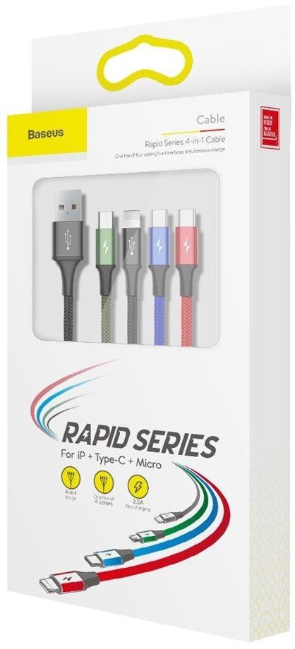 KABEL 4w1 USB-A / Lighting iPhone 2x USB-C micro-USB Baseus Cafule CA1T4-B01 1.2m 3.5A W OPLOCIE KABEL 4w1 USB-A / Lighting iPhone 2x USB-C micro-USB Baseus Cafule CA1T4-B01 1.2m 3.5A W OPLOCIE